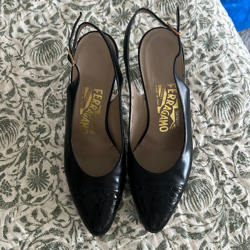 Salvatore Ferragamo Black Slingback Heels